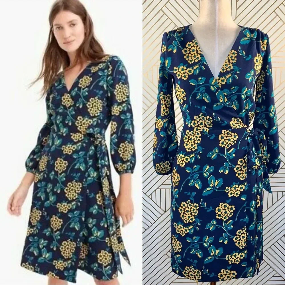 J. Crew Golden Floral Wrap Dress in 365‎ Crepe